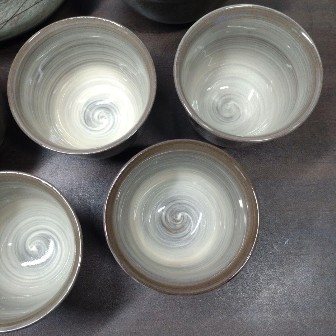 Amazon.co.jp: 十三代 横石臥牛 作 現川焼 武蔵野 煎茶器煎茶碗五客