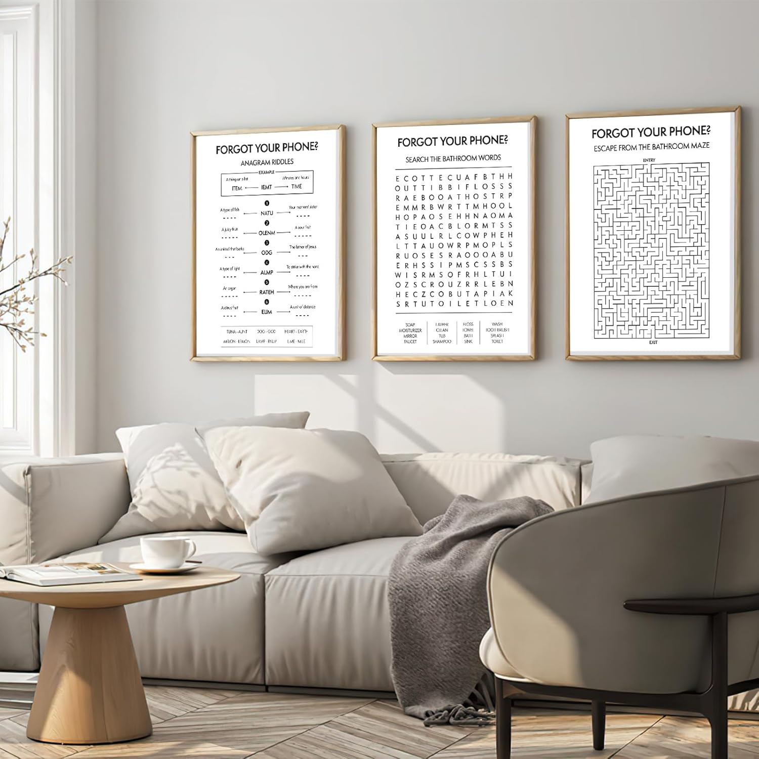 Funny Bathroom Decor Wall Art Word Search Art Print Bathroom Crossword Wall Decor Puzzle Posters - Anagram Riddles Set of 3 Unframed 12x16 Inch Poster for Living Room Kid Bathroom Nursery Toilet Print - Image 4