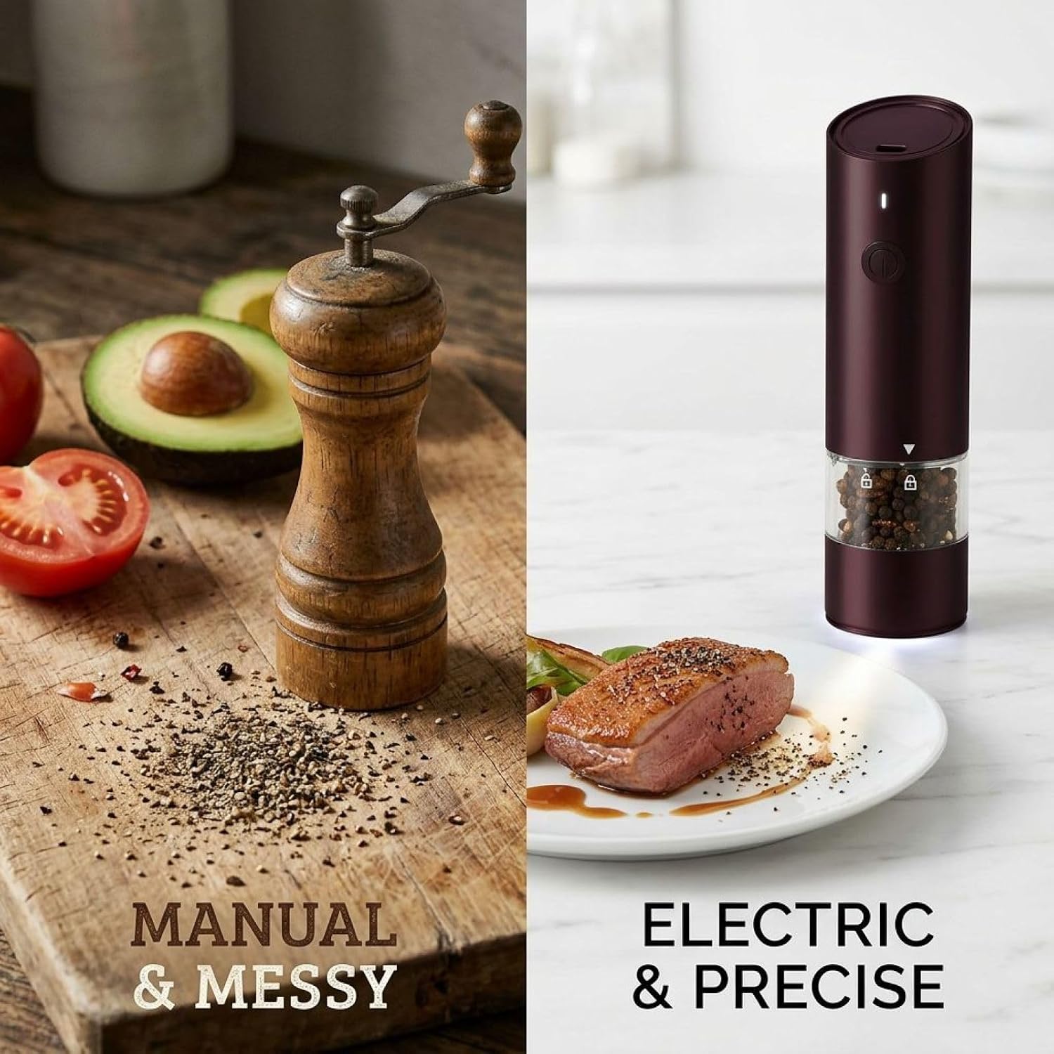 Electric Pepper Grinder, Wine Red, Automatic USB Rechargeable Spice Mill with Adjustable Coarseness, 6.7 in Portable Seasoning Grinder, Ceramic Burr