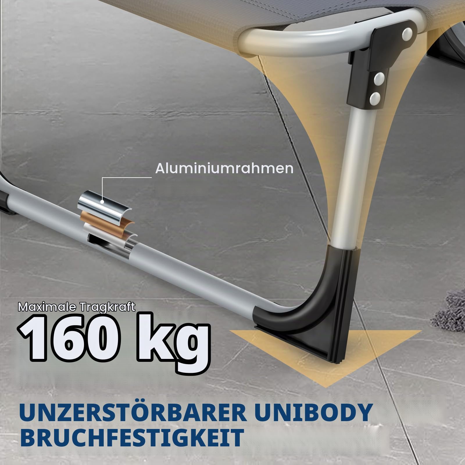 Sonnenliege Klappbar, Gartenliege mit Gesichtsöffnung, abnehmbaren Kissen & 3-Fach Verstellbarer Rückenlehne, Liegestuhl Strandliege für Garten, Balkon & Terrrasse, max.150 kg, Grau