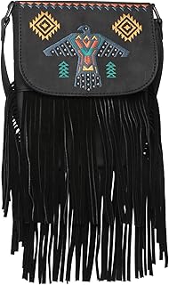 Wrangler Western Vintage Aztec Collection Cowgirl Handbag Embroidered Fringe Thunderbird Purse and Crossbody by Montana West