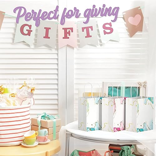 Miniatura 7 de HOUMY Bolsas de regalo de papel de diseñador con asas, diseño de patrón de mármol, base reforzada, caja de regalo de lujo para bodas, cumpleaños y