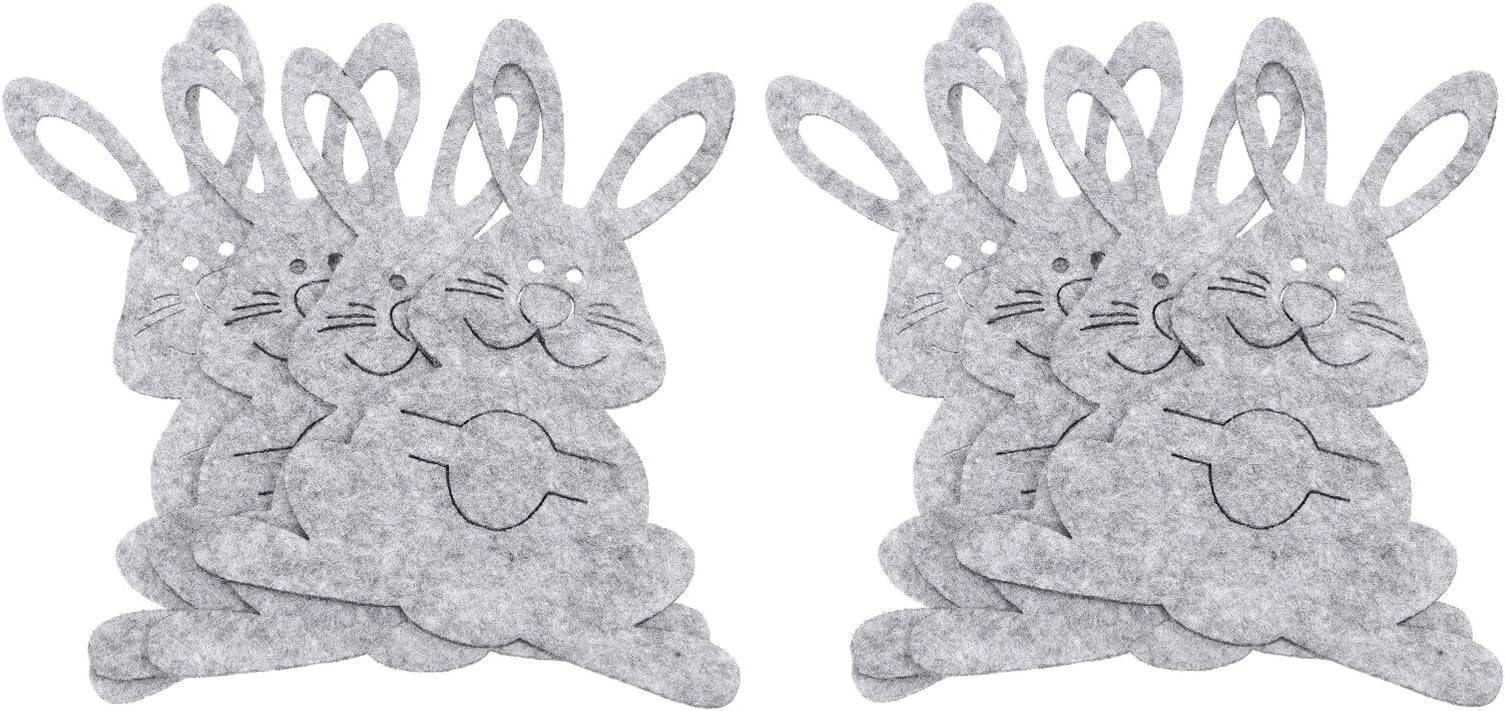 8pcs Easter Bunny Shaped Cutlery Bags Set, Grey Adorable Tableware Pouch for Party Dining Table Decor, Reusable Flatware Holders Easter Elements