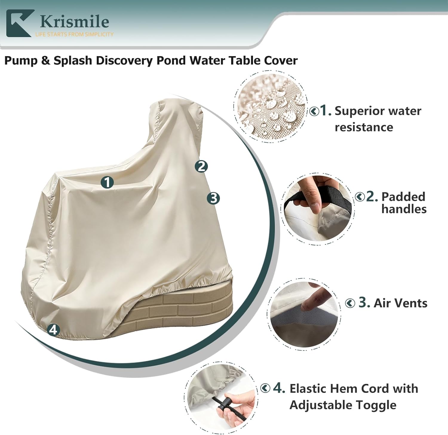 Kids Water Sensory Table Pool Cover, Heavy-Duty Waterproof Dust Proof Anti-UV Water Table Cover, Suitable for Splash Discovery Pond (Beige)