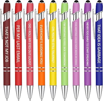 Eersida 10 Pcs Funny Pens for Coworkers Gag Gift Adult Snarky Office Pens Sarcastic Negative Quotes Ballpoint Touch Stylus for Office Supplies Accessories Gifts for Coworker, Black Ink