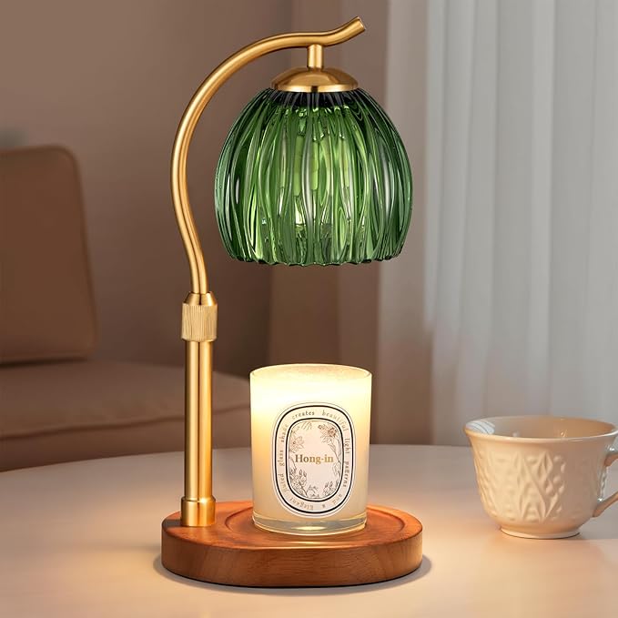 Candle Warmer Lamp with Timer - Electric Flameless Wax Melter Warmer for Jar Scented Candles, Vintage Home Decor Cozy for Women Mom Friend Sister (Green)