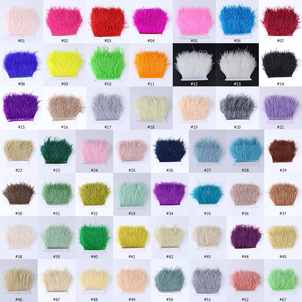 Ostrich Feather Tapite, Wstążka Barwiona Fluffy Fringy Fruby Plume Satin Taśma Tapeta Przycinanie, Rzemiosło do szycia Faux Natural Barwione Akcesoria Selvedge (1 0m, 8-10 cm)