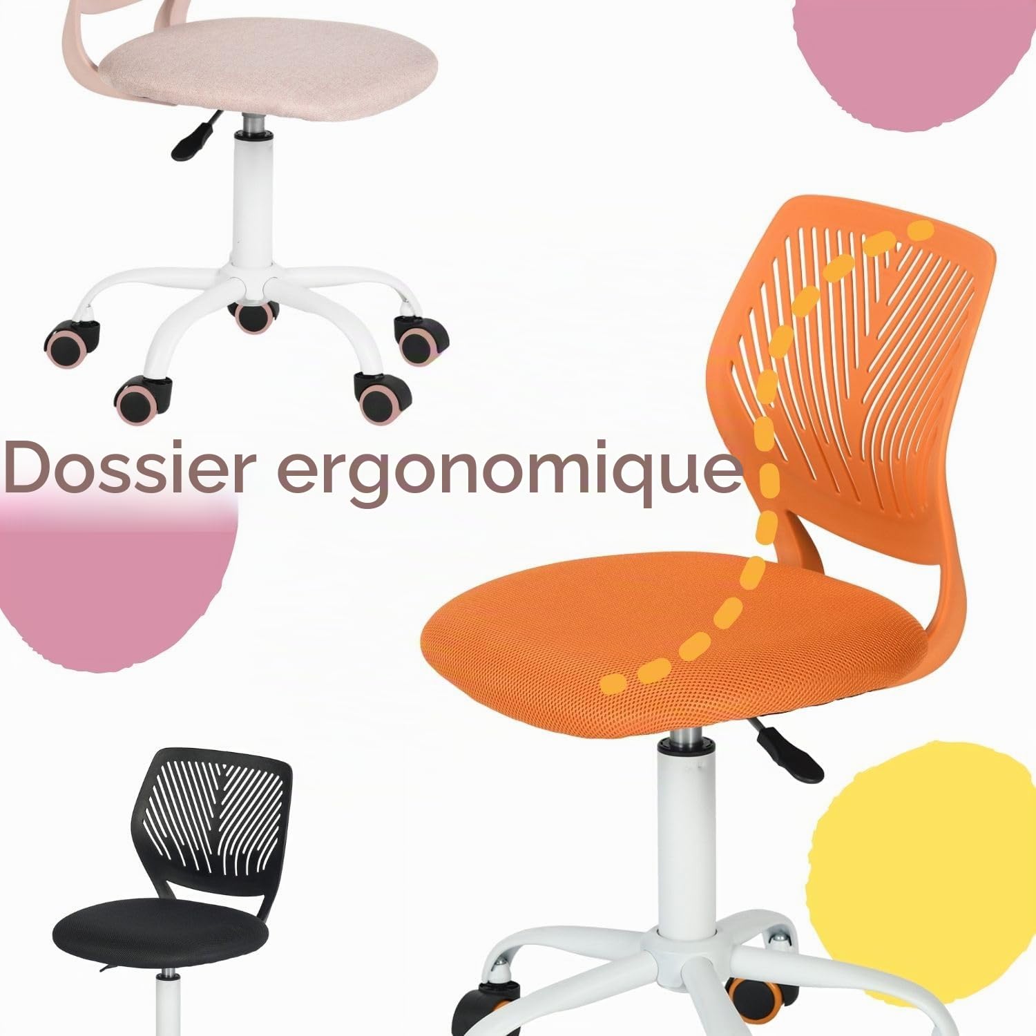 FurnitureR Chaise de Bureau réglable en Hauteur - Ergonomique et colorée - avec Dossier et accoudoirs - 5 Roues - pour Enfants de 3 à 10 Ans - Charge maximale : 100 kg