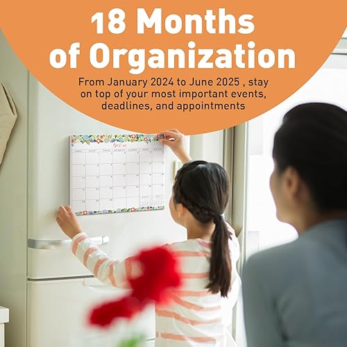 Miniatura 3 de S&O - Calendario magnético floral para nevera de enero de 2024 a junio de 2025, calendario de refrigerador extraíble para rastrear eventos y citas,