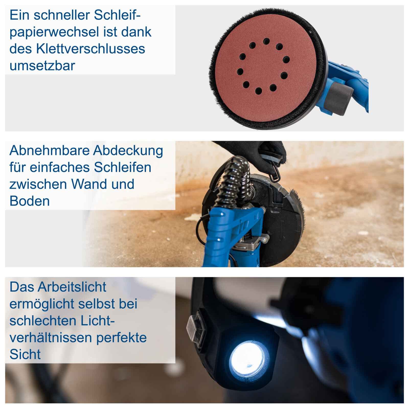 Scheppach Wand & Deckenschleifer DS920 | 710W, Ø 215mm, bis 90° neigbarer Schleifkopf, teleskopierbar, Trockenbauschleifer inkl. 6 Schleifscheiben, Absaugadapter & Absaugschlauch & LED-Arbeitsleuchte