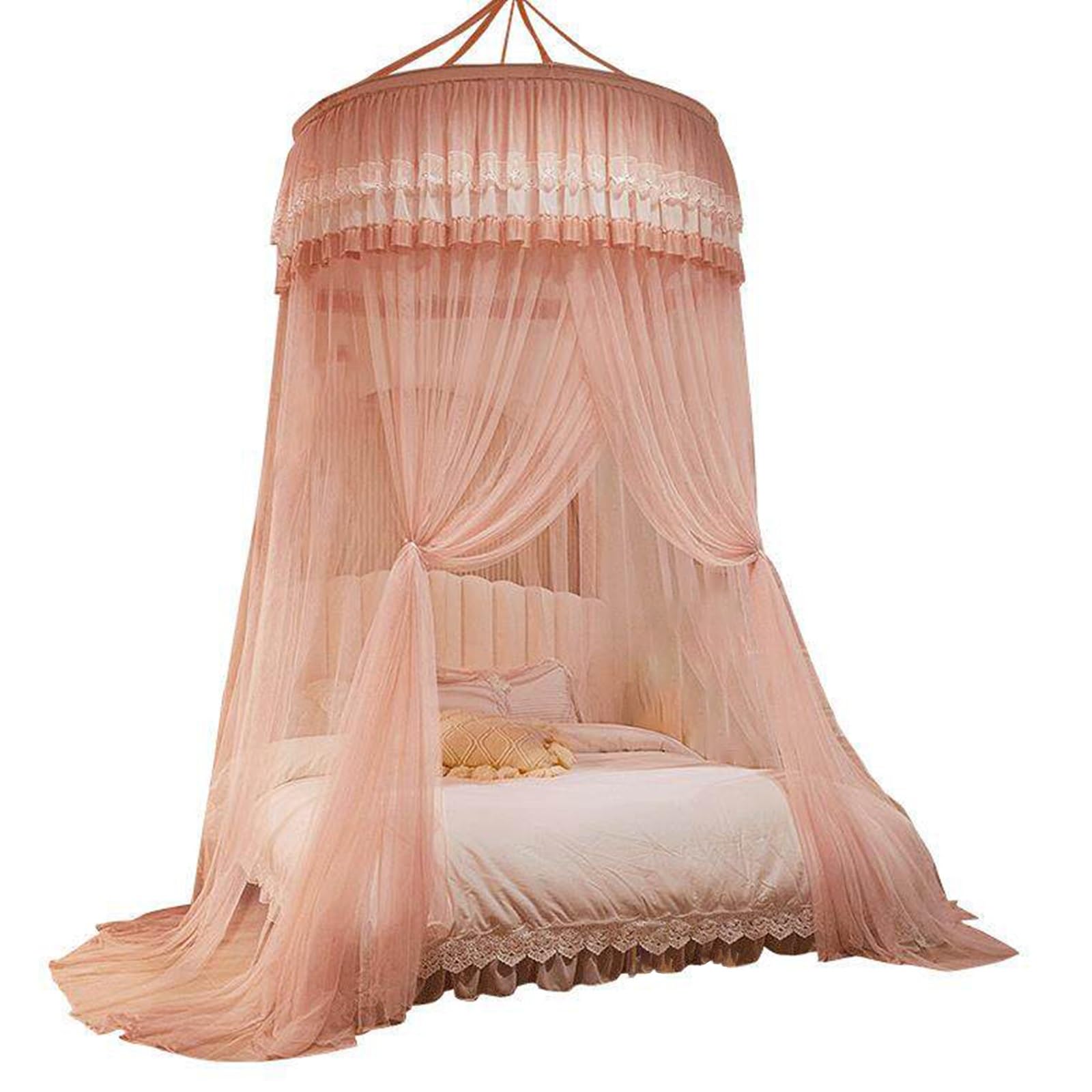 SARKEY Round Dome Canopy Bed Curtain,Floor-standing Mosquito Net,Embroidery Lace Sheer Mesh,Tent For Hanging,for Girls Women Adults Wedding Bedroom Decoration