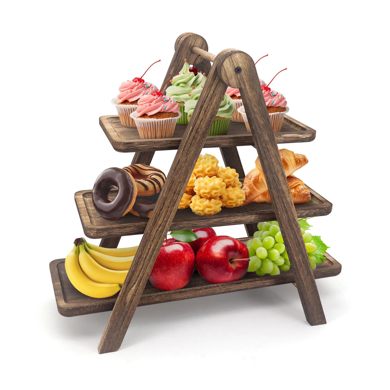 JJoexyfit 3 Tier Serving Tray Wooden Cupcake Stand, 3-Tier Dessert Display Stand for Party Birthday Wedding