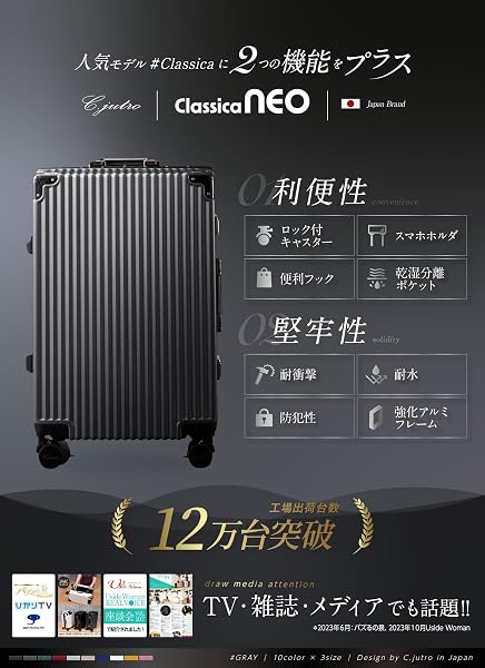 [C.jutro] 2024年新登場_【TVメディア掲載】 スーツケース キャリーケース 機内持ち込み キャリーバッグ sサイズ グレー - 2