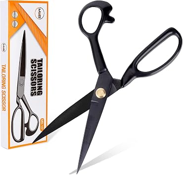 12-Inch Professional Tailoring Scissors - All-Black Heavy Duty Design with Golden Nail, Stainless Steel Sharp Blades, Pointed Tip for All Fabric Types Cutting, Sewing Essential Tool