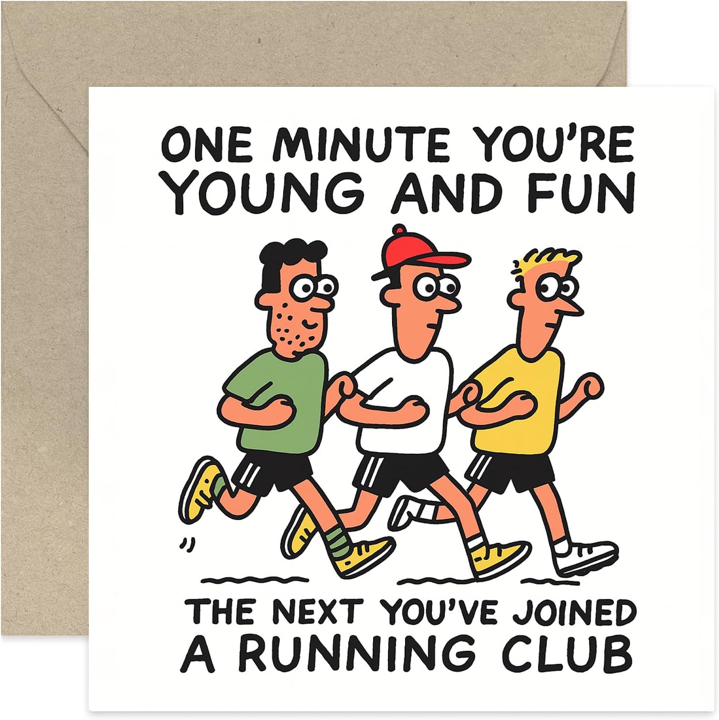 Funny Birthday Cards for Runners, Young Fun Running Club Gift for Men & Women, Humorous BDay Cards for Husband Wife Son Daughter Girlfriend Boyfriend - Square, Blank Inside with Premium Envelope