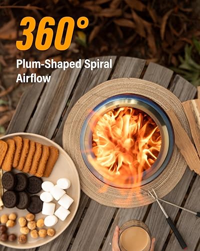 Miniatura 7 de YEFU Hoguera de mesa de 9.7 x 7.1 pulgadas, estufa de campamento con control de intensidad de llama para exteriores y patio, alimentada por pellets