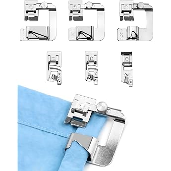 QWORK 6 pieces presser feet for sewing machine roll hem 3 for narrow 3/4/6 mm 3 for width 4/8.6/8.8/8 inches