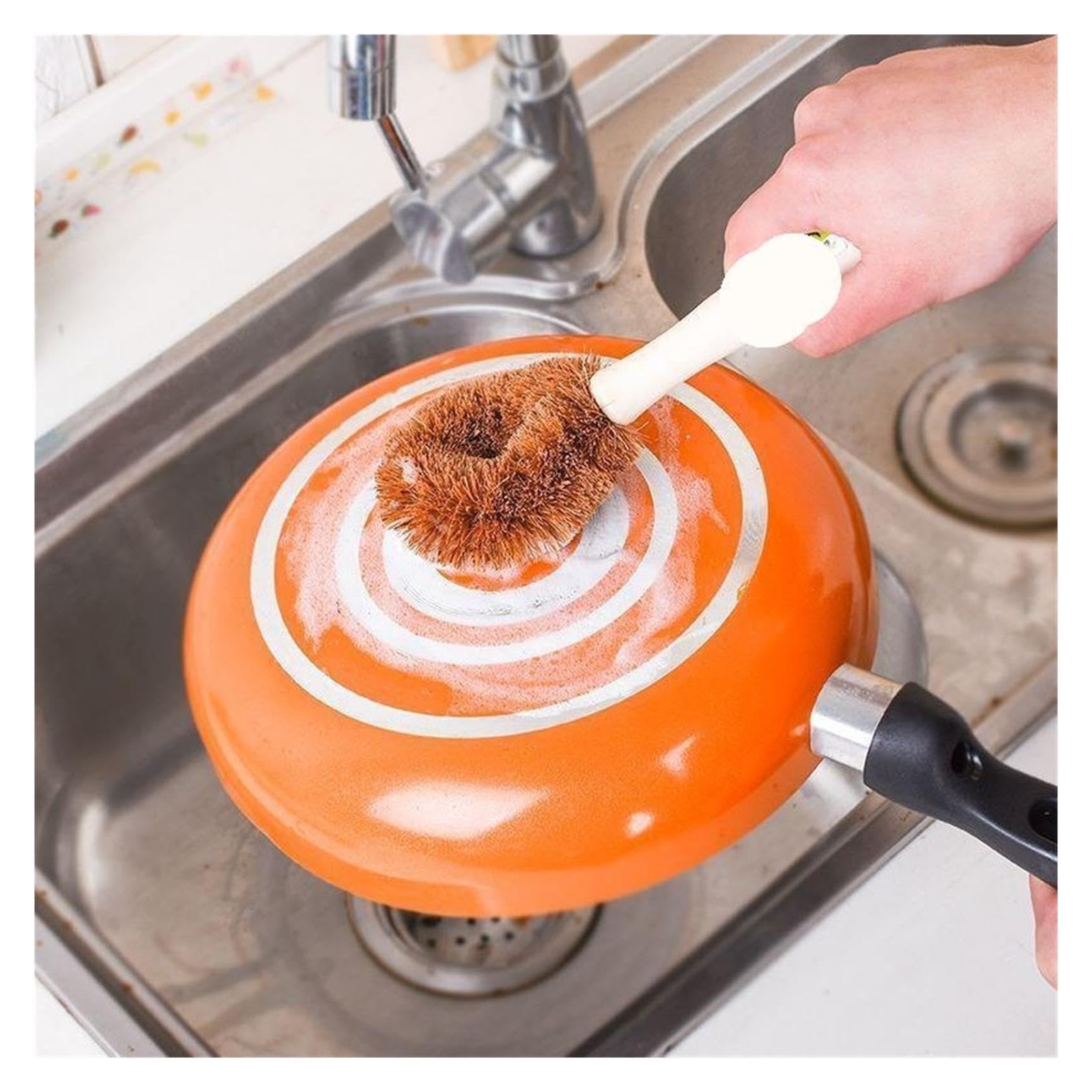 3pcs Coconut Palm Pot Brush with Wooden Handle pour Cuisine