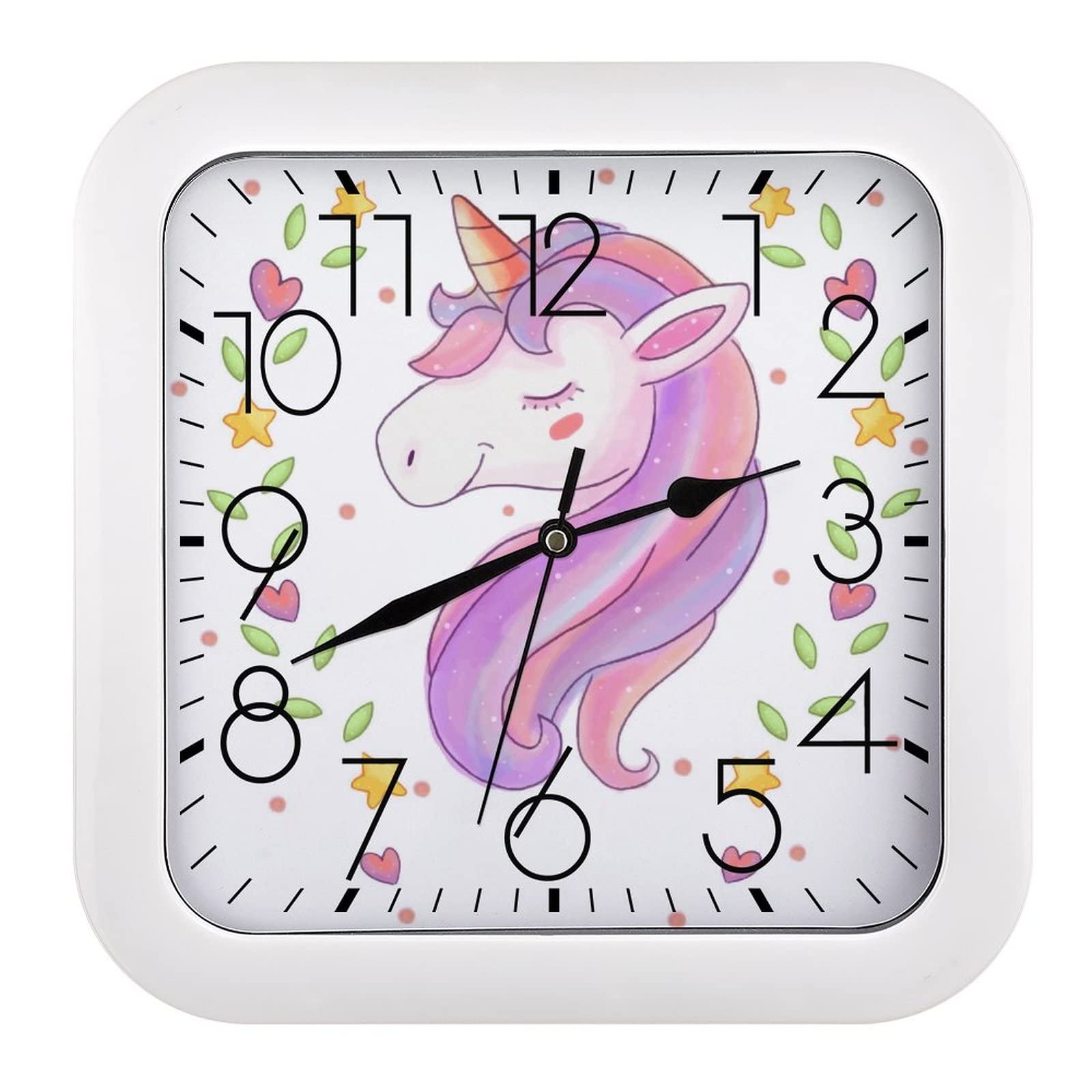 Pendule Murale Silencieuse Licorne Arc-en-Ciel Moderne de 26x26cm