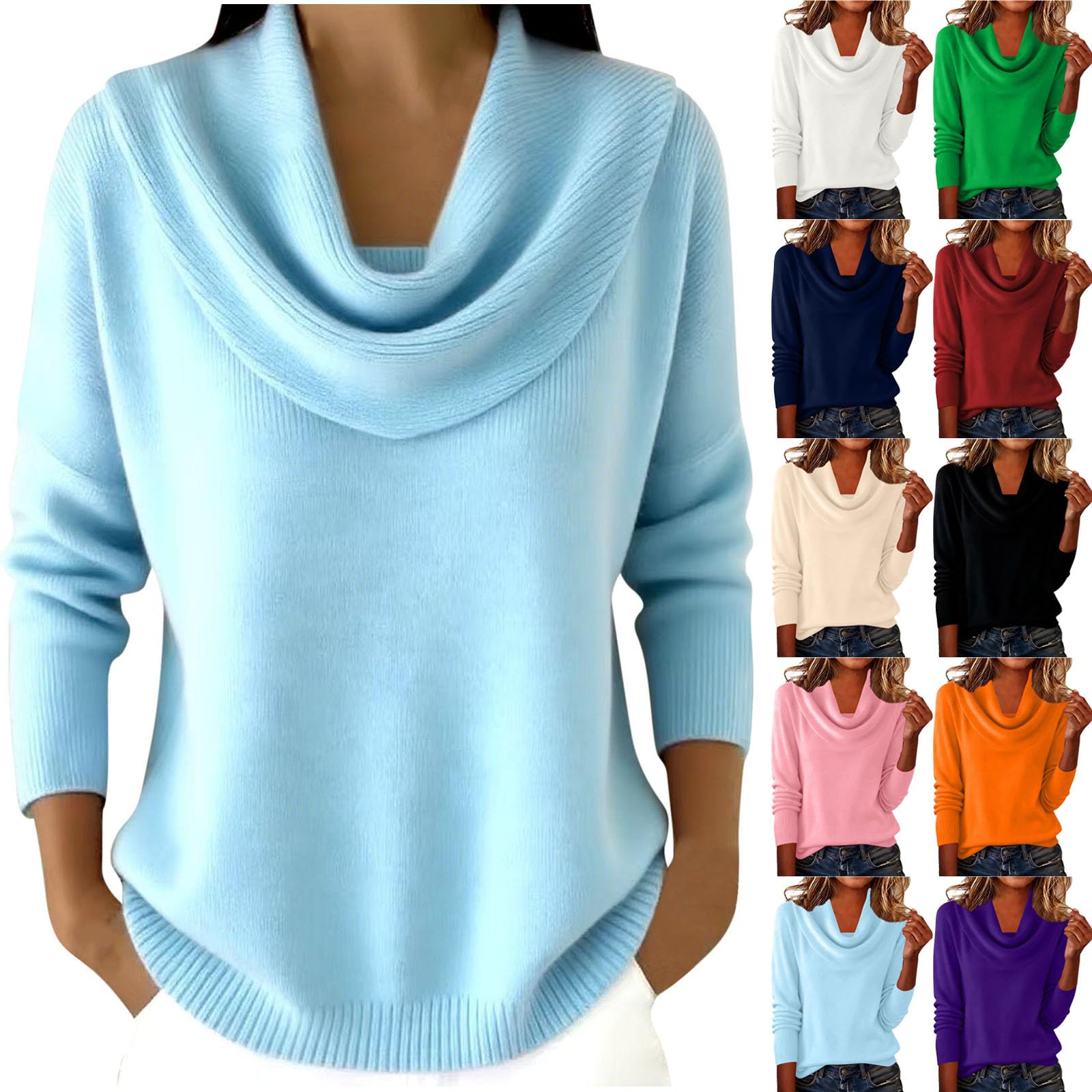 Cozy Sweaters for Women Trendy - Long Sleeve Cowl Neck Soft Pullover Sweater Causal Loose Fall Spring Jumper