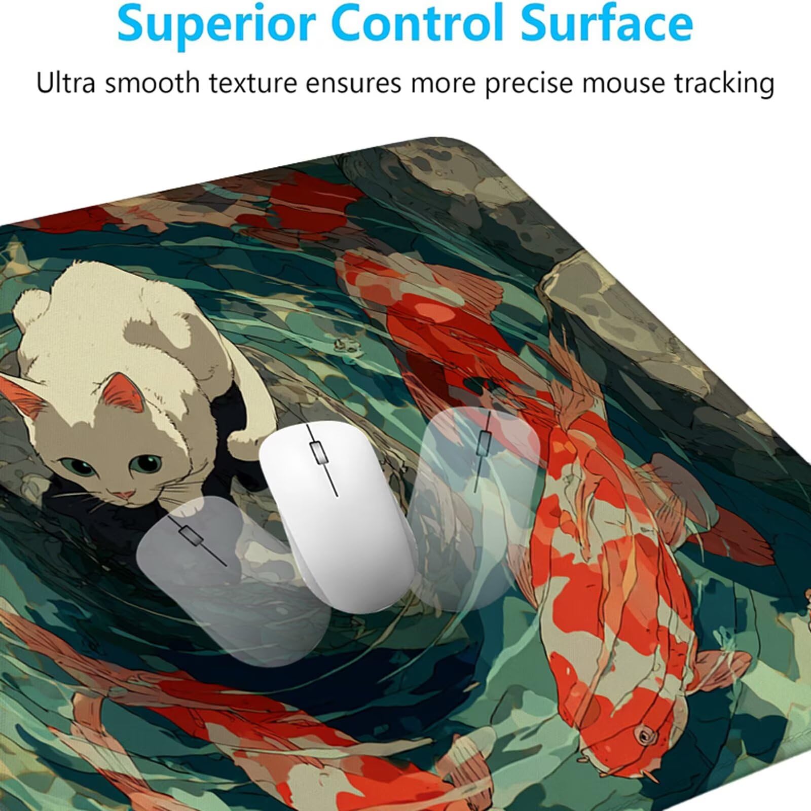 Tappetino Mouse Gaming Carpa koi Mouse Pad Gatto, Sottomano Scrivania Grande 1200x600 mm Migliora la Precisione e la Velocità, Mousepad Impermeabile e Antiscivolo per PC, MacBook, Laptop 3Y-916