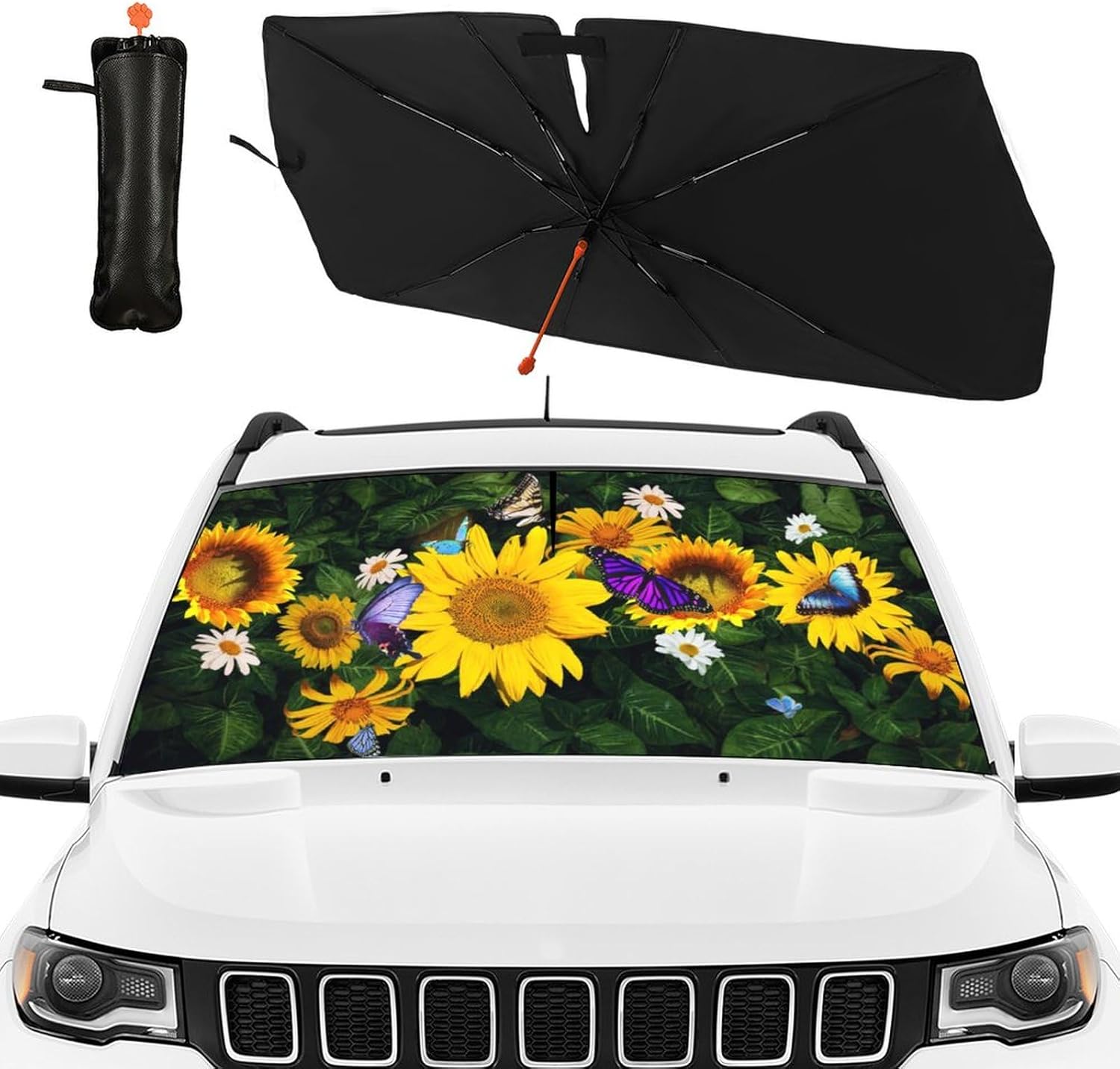 Butterfly Windshield Sun Shade Car Sun Shade Windshield Umbrella Foldable Front Car Umbrella Sunflowers Sun Shade Cover Sun Visor Protector Sunshade Butterfly Automotive Accessories 57"x30"