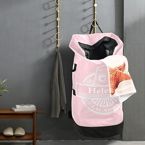 Miniatura 5 de Mochila de lavandería rosa personalizada, organizador de bolsas de ropa sucia con extra grande y resistente para vacaciones, viajes por carretera,