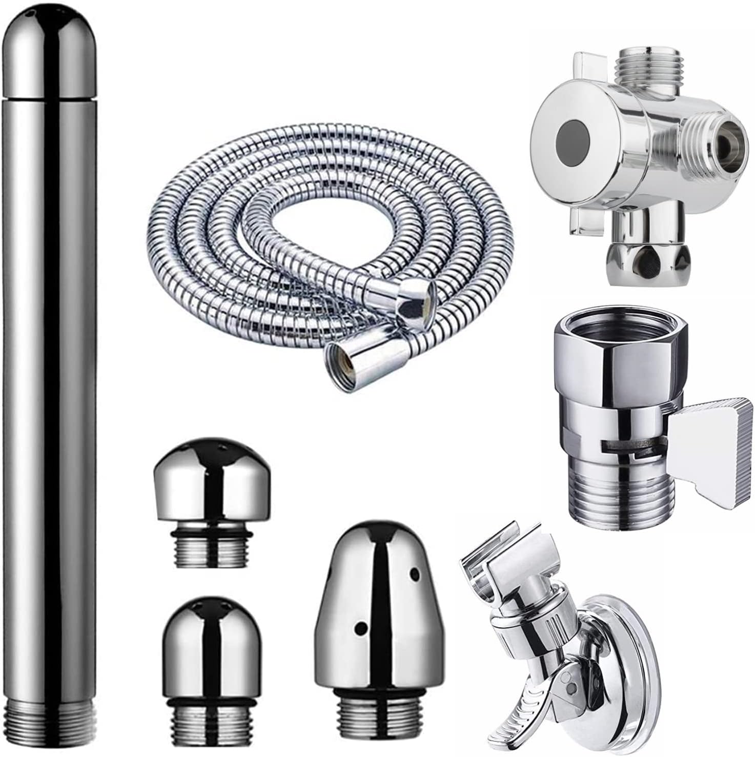 Complete Shower Enema System for Anal Vaginal Colon Cleaning,SOYESY Douche Enema Kits for Men and Women -Include Enema Nozzles, Shower Hose,Diverter,Suction Cup Holder and Flow Control Valves Silver