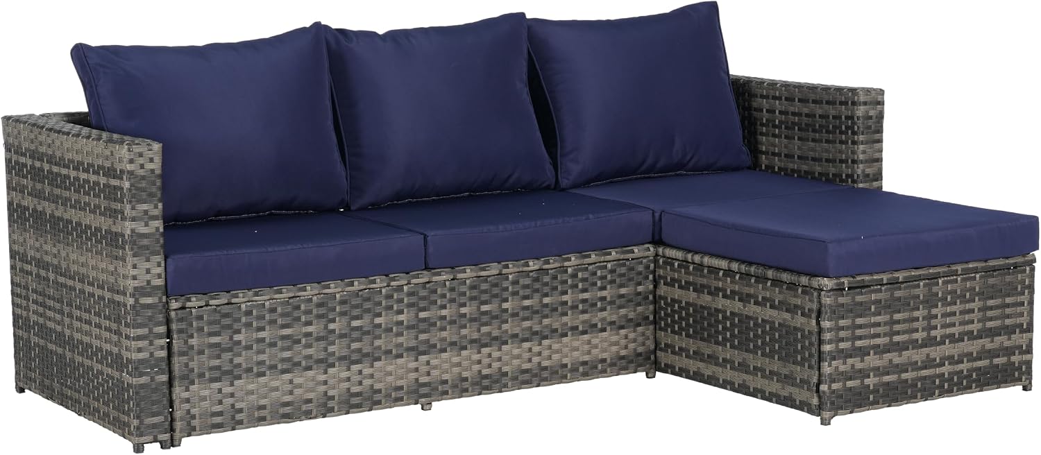 6-Piece Patio Furniture Set, Outdoor Wicker Rattan Sofa Conversation Set with Glass Table, Cushions and Pillows for Garden - All-Weather Sectional Sofa Set