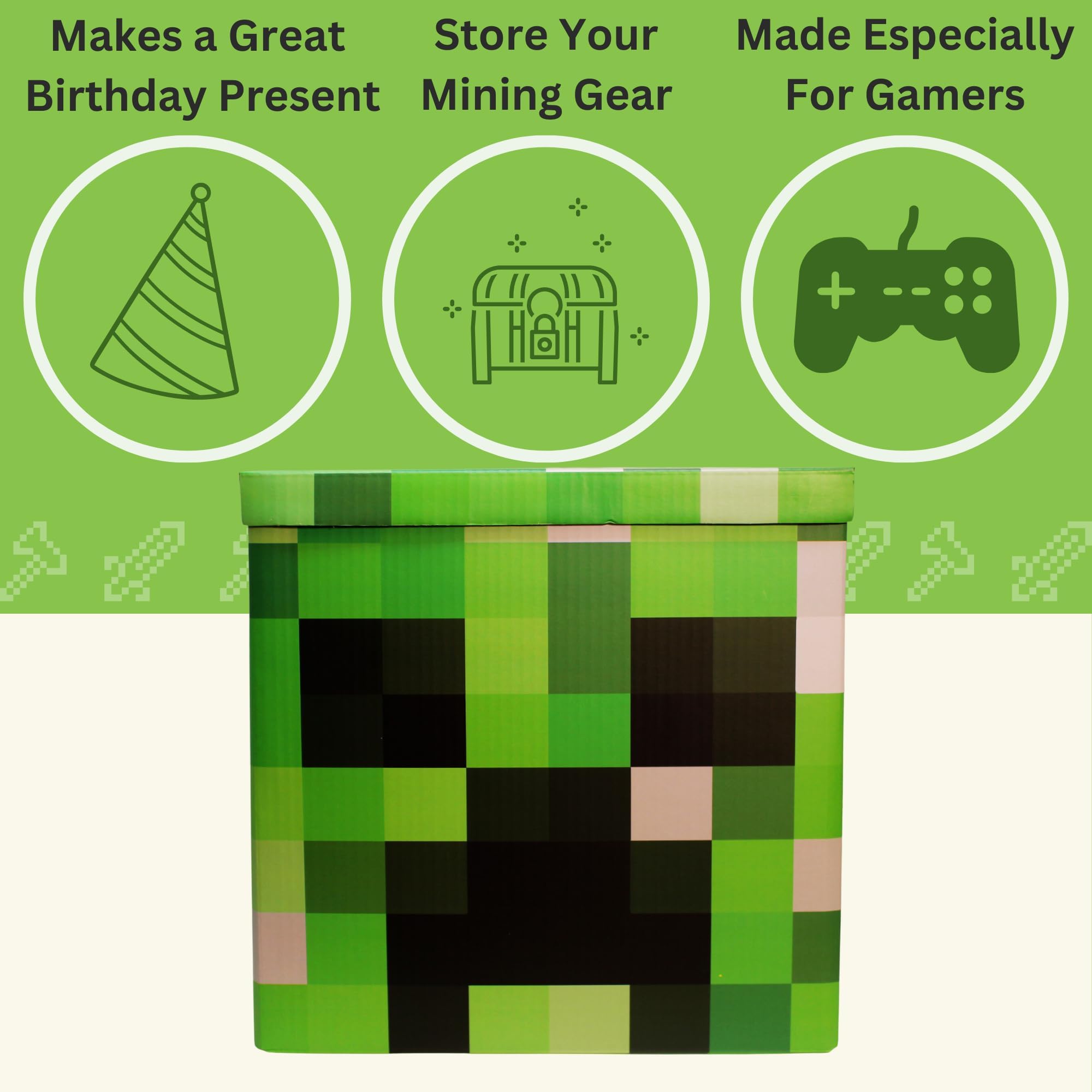Box Large Pixelated Storage Chest Box - Minecraft Style Organizer With ...