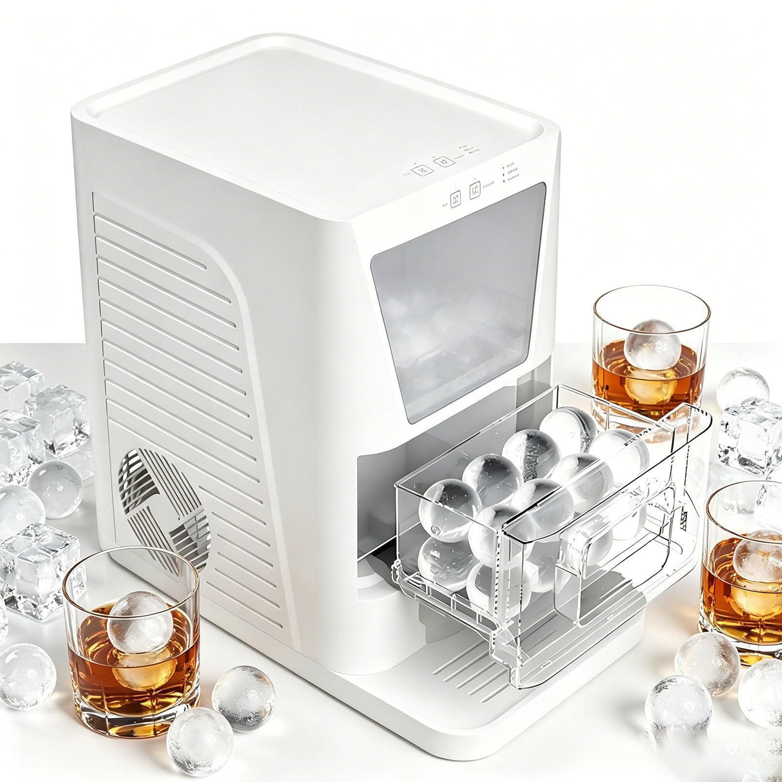 ROGHA 2'' Clear Ice Ball Maker Machine,42 PCS/Day,Sphere Ice Maker with Automatic Cleaning,Crystal-Clear & Slow-Melting Ice Spheres for Cocktails & Whiskey White