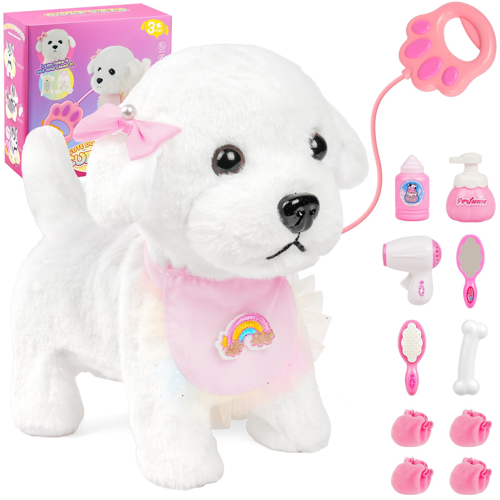 Vicloon Elettronico Cane, Cucciolo Di Peluche Interattivo con Guinzaglio, Cammina, Abbaia, Scodinzola, Simulati Peluche Cane Giocattolo per Bambini 14+ Anni Ragazz(Cane)