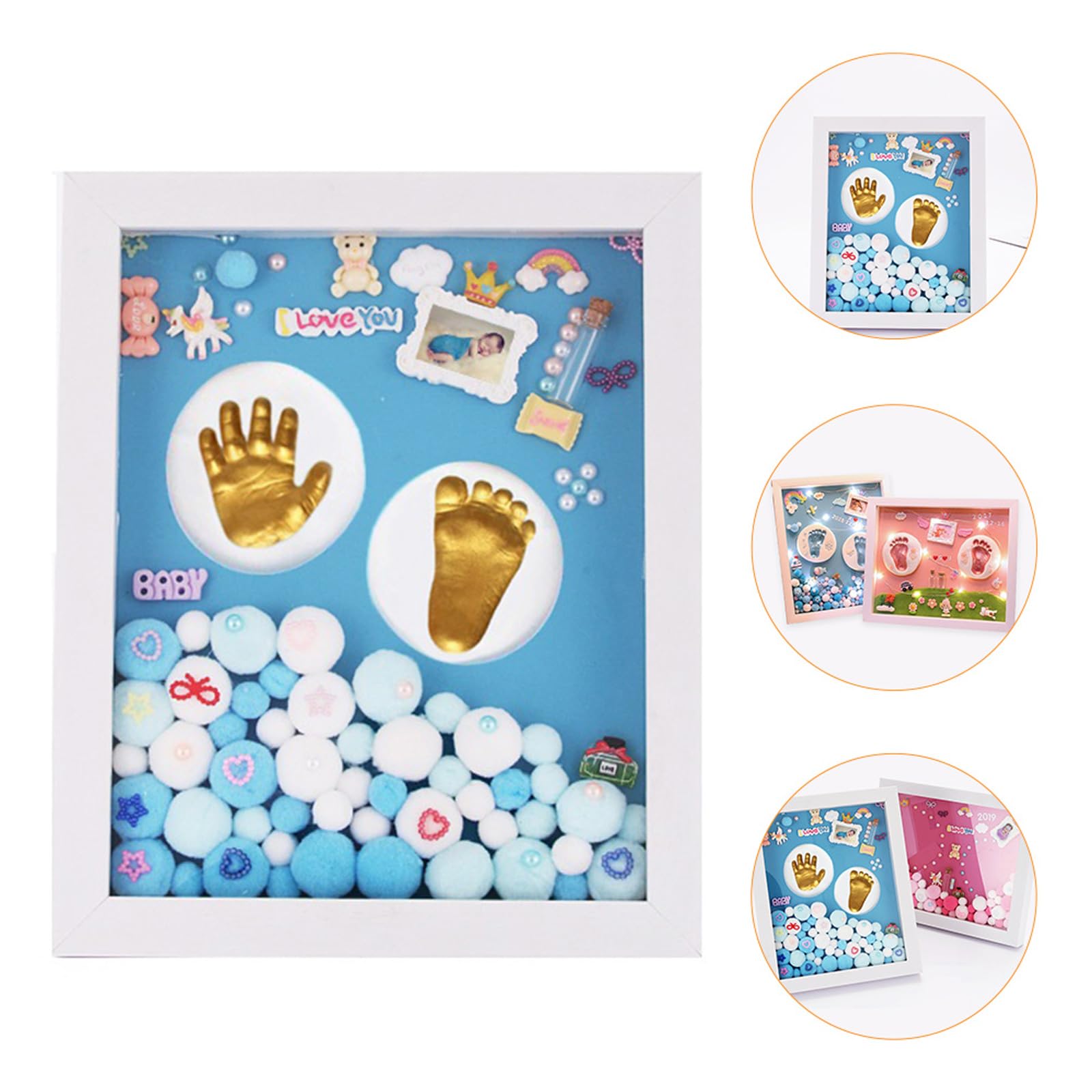 SECFOU Cornice per Foto Milestone in Acrilico Oro Kit Calco Mani e Piedi per Ragazzo Ragazza, Regalo per Battesimo e Ricordo Indimenticabile