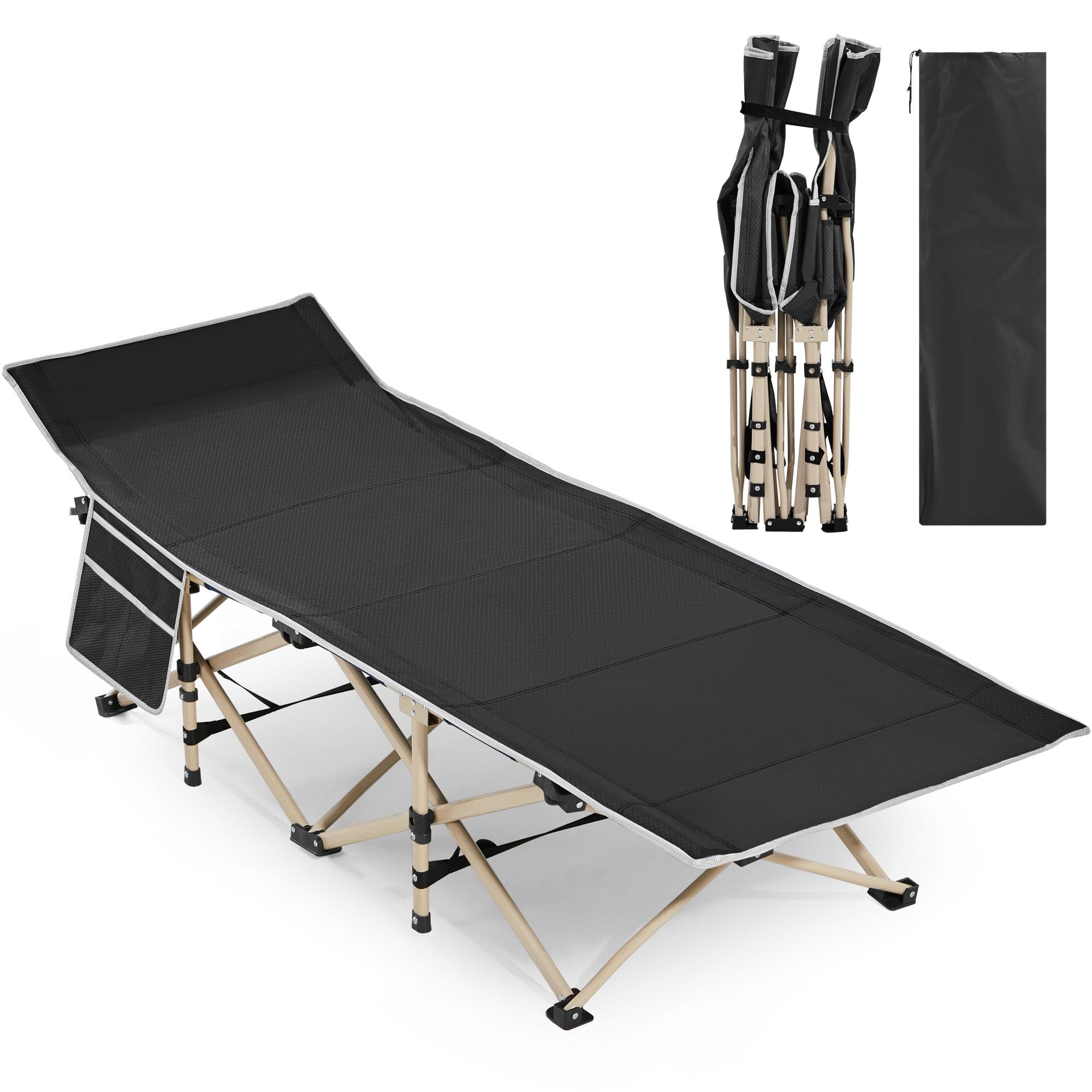 Yaheetech Feldbett Gästebett Campingbett Camping Reisen Bett klappbar bis 150kg belastbar mit Transporttasche 186 x 66 x 52 cm, Schwarz