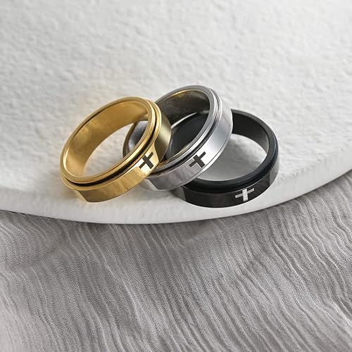 Miniatura 6 de Anillos giratorios para la ansiedad, anillo de ajuste cómodo, regalos para el estrés, acero inoxidable, banda de luna