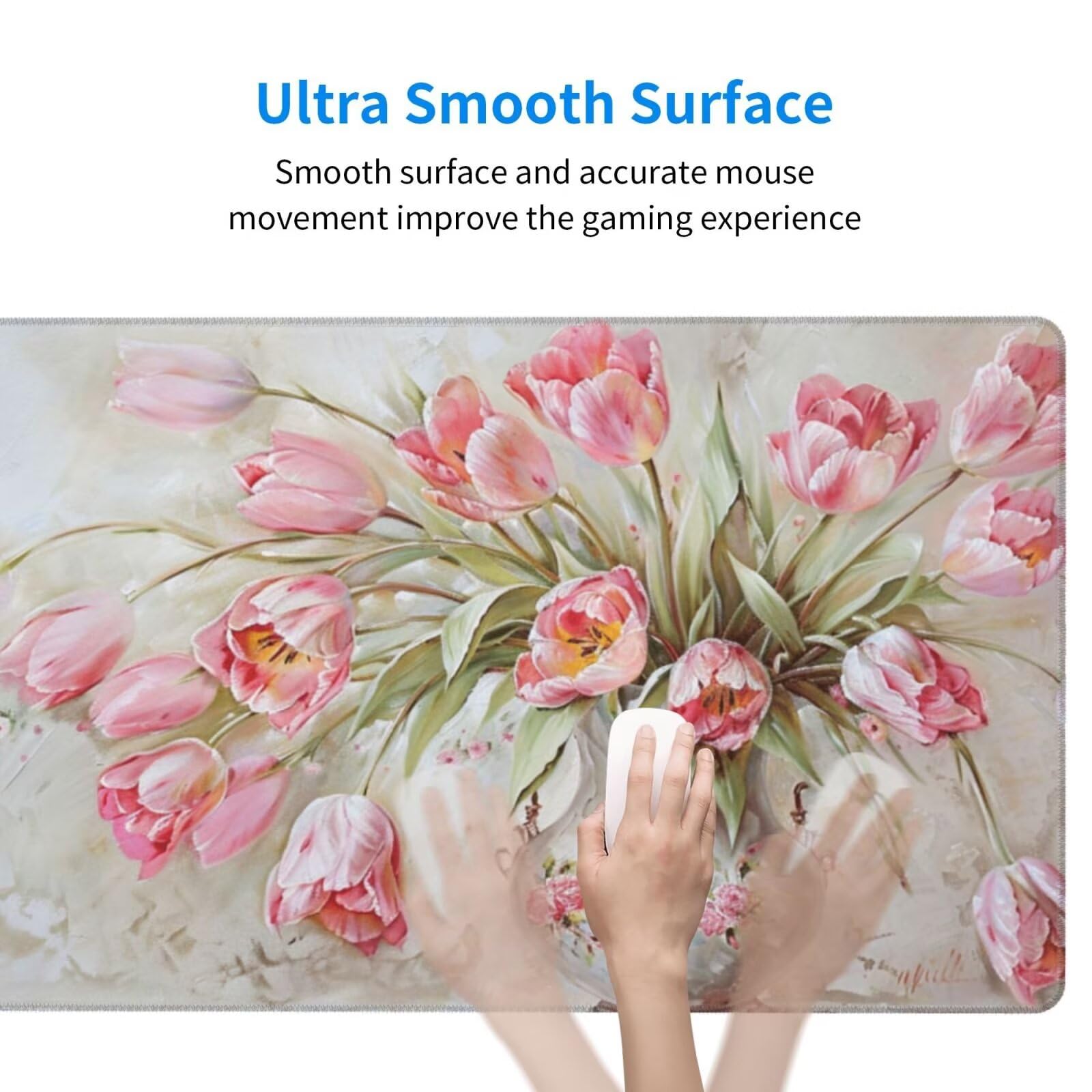 Alfombrilla de Ratón Gaming Grande XXL 1400x600x4mm con Bordes Cosidos, Tela de Micro Tejido, Base de Goma Antideslizante y Mouse Pad, para Teclado Escritorio, PC, Oficina Florero de Tulipanes Y6092