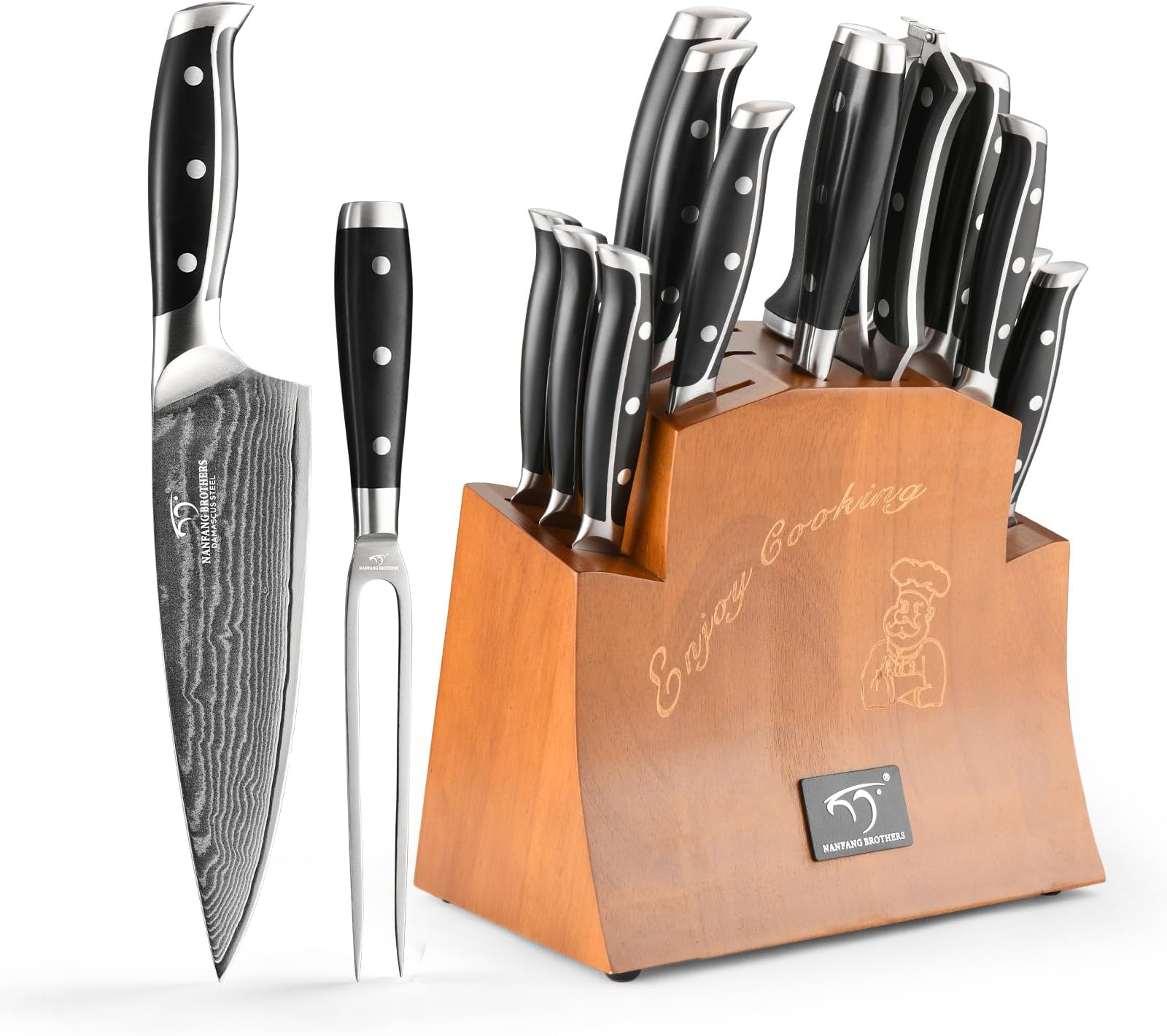 NANFANG BROTHERS® 16 Piece VG10 Damascus Knife Set, Wood Block