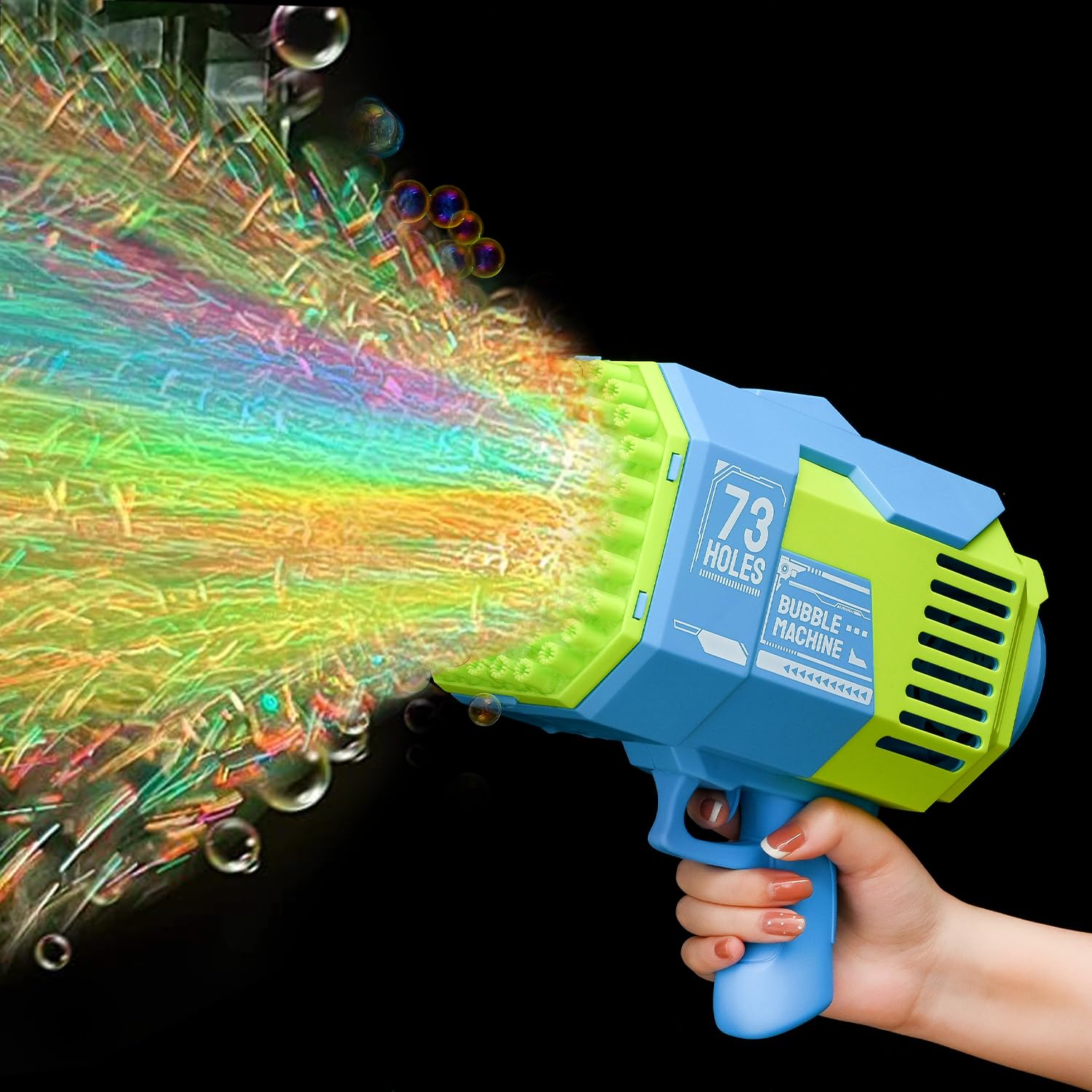 Pistolet a Bulle Electrique Rechargeable/73Trous Bulles Riches/LED,Bazooka Machine a Bulles de Savon Enfant/Adulte/Mariage,Bubble Gun Blaster Machine Automatico Jouet Interieur Exterieur