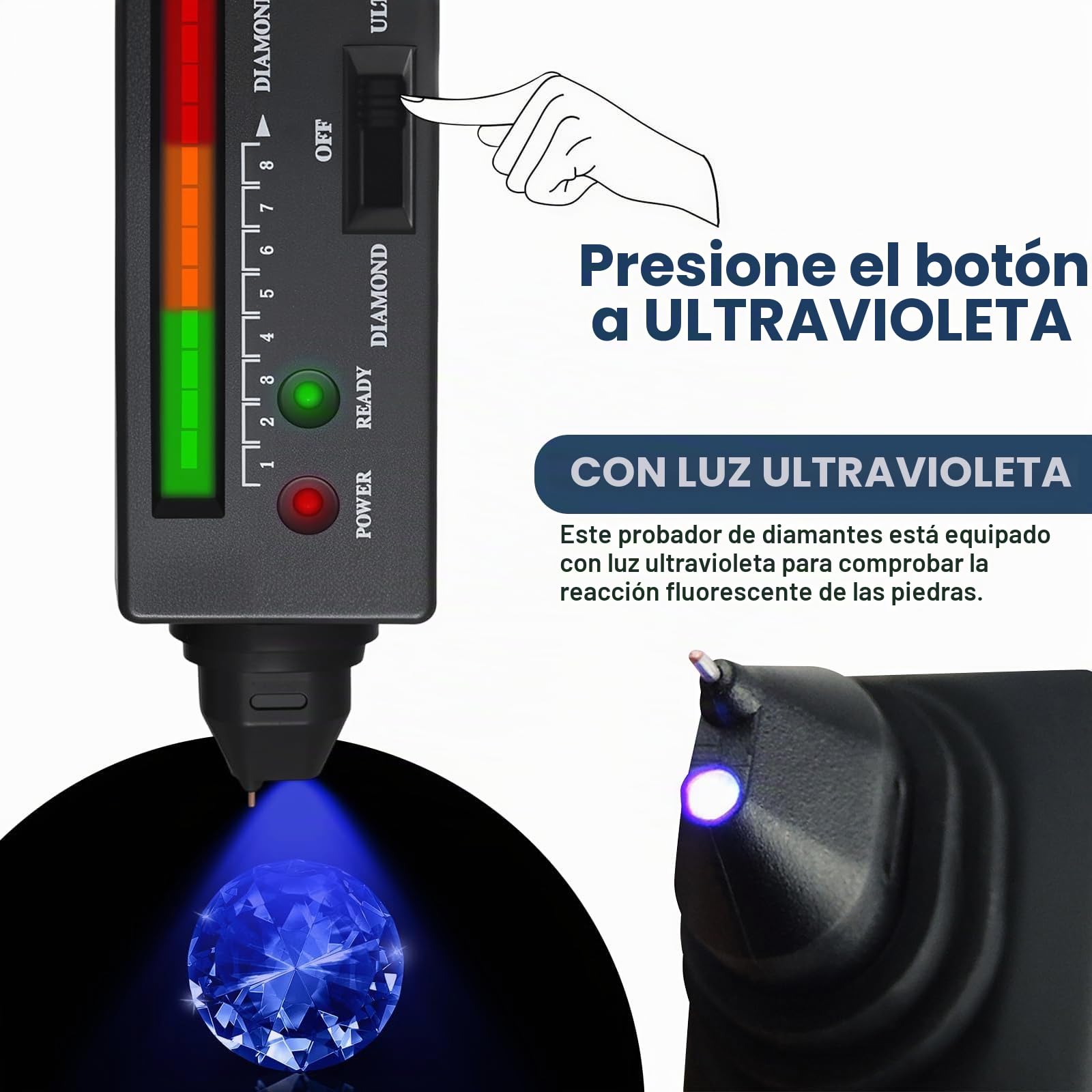 Probador de Diamantes Lápiz Profesional - Probador de Joyas Portátil con Sensor Térmico & Pantalla LED, Detección Rápida 0,5s para Valoración Joyas, Prueba Oro & Verificación Piedras