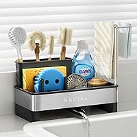 Nacial Rustproof 304 Stainless Steel Kitchen Sink Caddy with High Brush Holder, Sponge Holder & Dual Towel Racks - Space-Saving Organizer