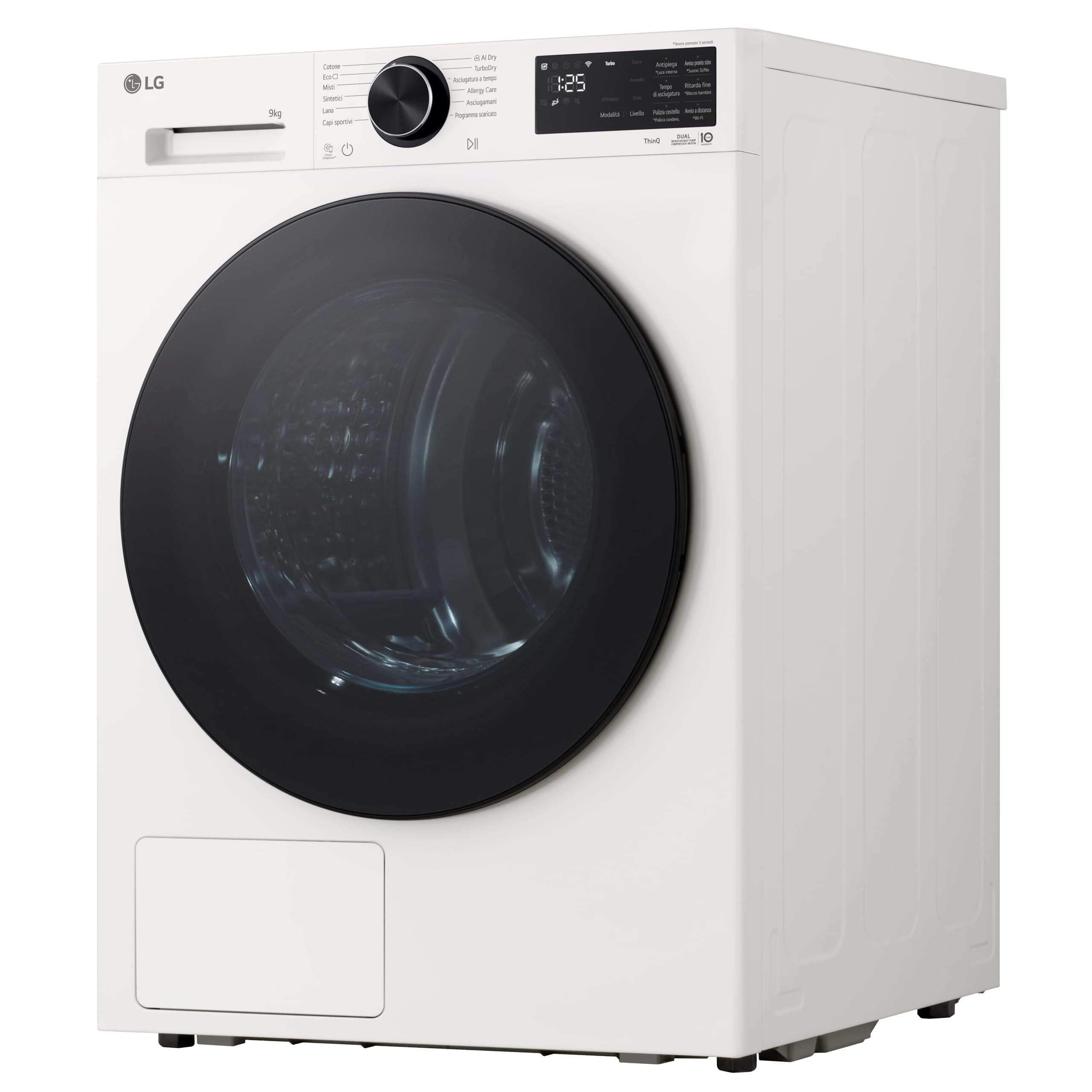 LG RNX5009NWWB Asciugatrice 9Kg Pompa di Calore DUAL Inverter, Classe B, Asciugatura AI Dry con Intelligenza Artificiale, Wi-Fi, Serie X5, Motore Direct Drive, Allergy Care, Essence White
