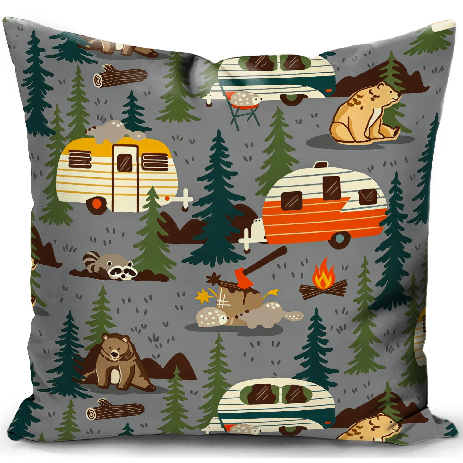 HUASHUZI Cushion Cover Campervan Aaccessories uk Gifts Camper Motorhome Gadgets Caravan Camping Pillow Cover Decor Home Decorate for Holiday Couch Bed Sofa 18"x18"