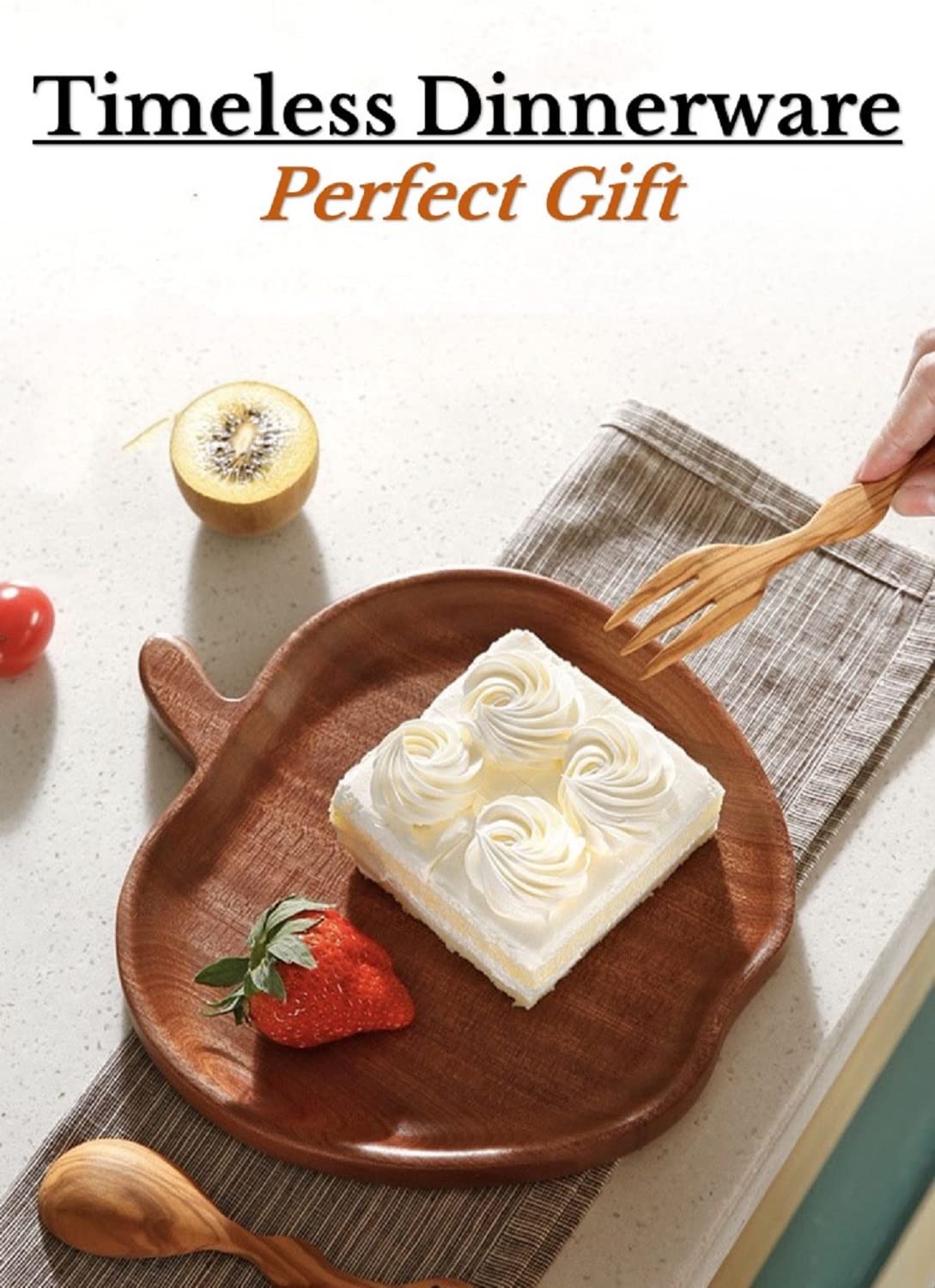 Apple Shaped Reusable Ebony Wood Plate for Salad, Pasta, Fruits, Cakes and Snacks| Easy to Clean 9x8 Dinner Plate with Smooth Rounded Edge| Catchall bowl, Tray For Accessory or Counter Decor