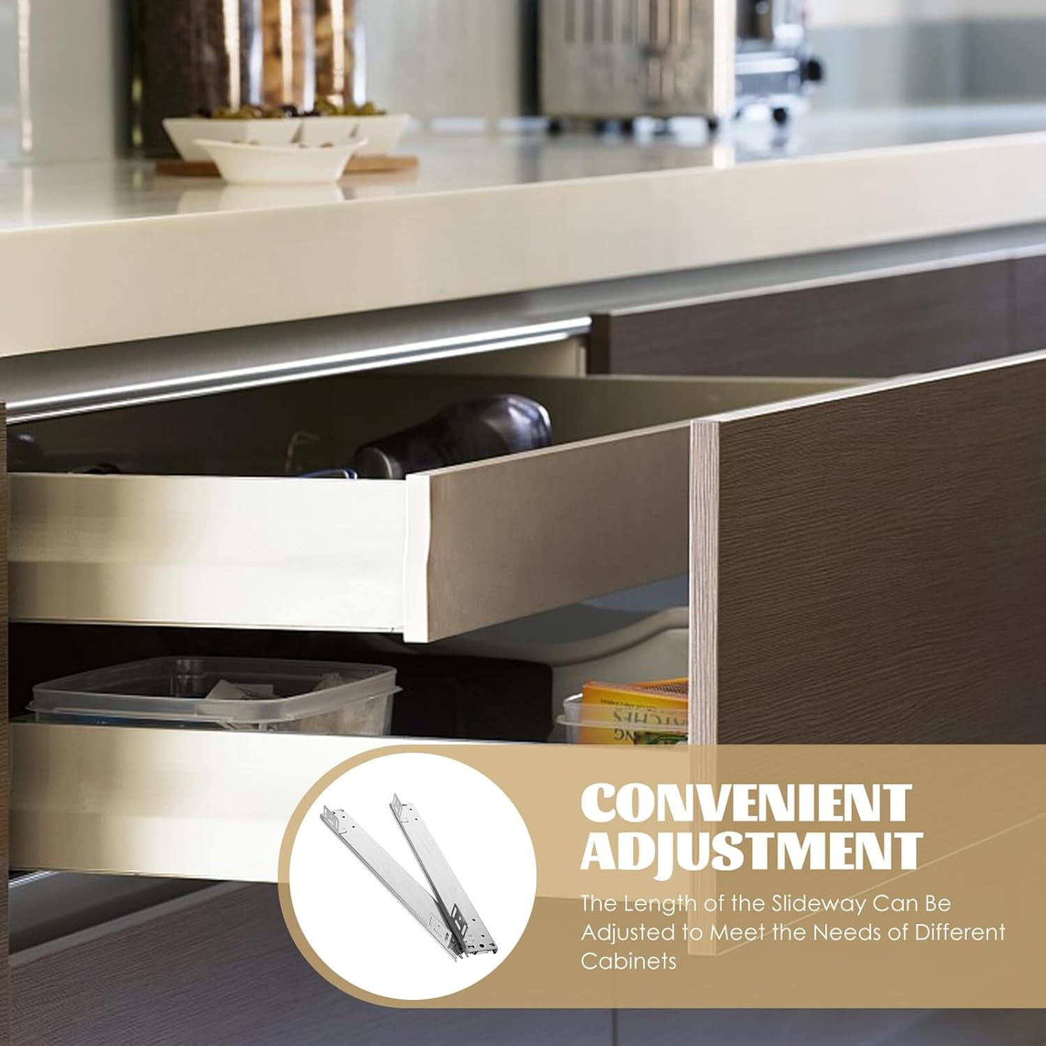 45mm Wide Cabinet Drawer Slides 14 Inch Heavy Duty Guide Rails for Kitchen Storage Bins and Cabinet Sliders Full Extension Drawer Glides Replacement Set