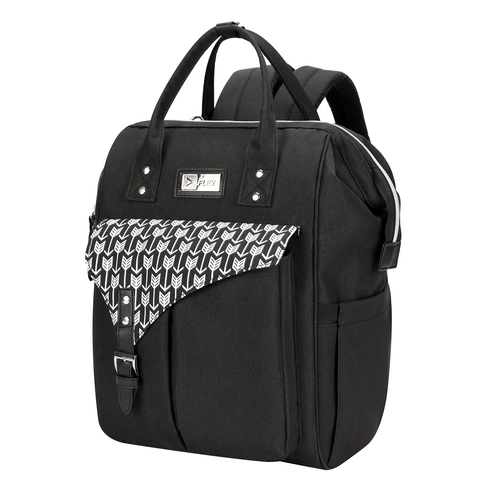 Flex Waterproof Changing Bag Backpack, Nappy Changing Backpack Diaper Bags with Changing Mat, Stroller Straps Insulated Bottle Pocket Padded Shoulder Straps for Mum Dad Black Pattern — image 1