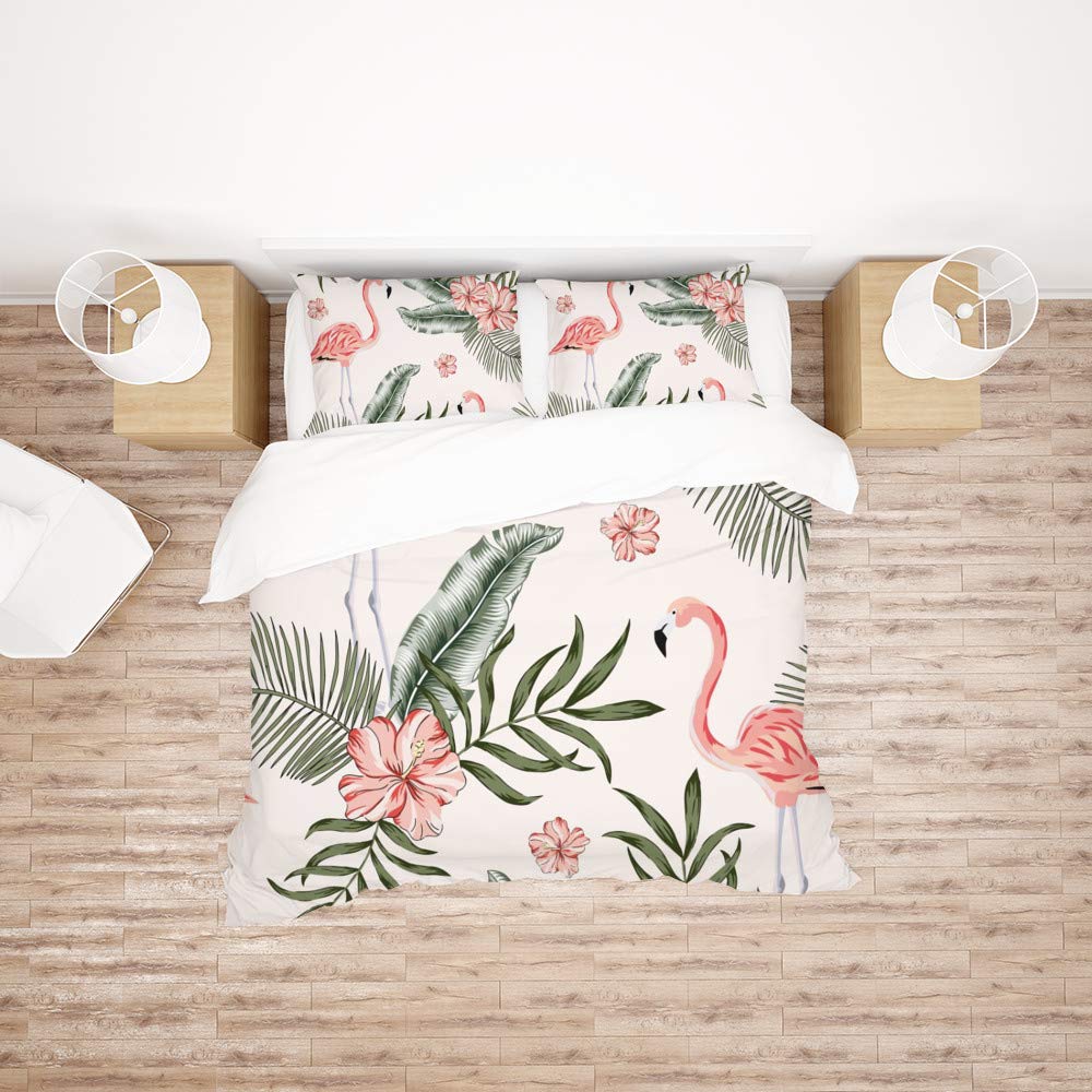 Parure de lit flamant rose simple en polyester pour toutes saisons
