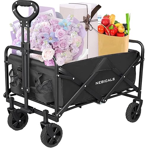 Small Collapsible Folding Black Pull Wagon Carts Foldable,for Apartment,Grocery,Travel,Camping, Shopping & Outdoor, Lightweight & Portable (9 Colors to Choose)