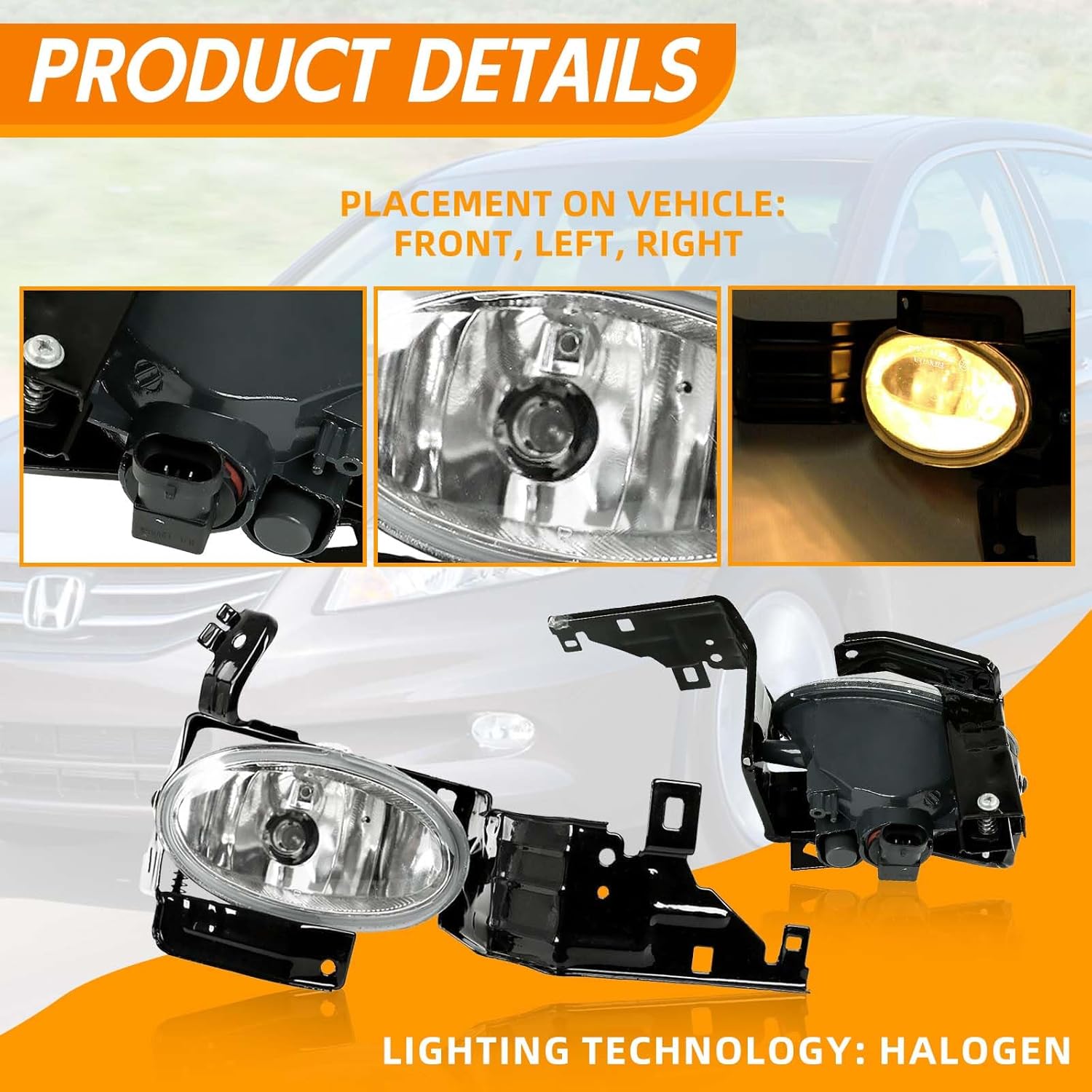 YLT AUTO Running Fog Light Replacement Kit Clear Lens LH + RH with A Pair of Bulbs and Switch Harness Kit Fit 2011 2012 For Honda Accord Sedan front bumper fog lamps