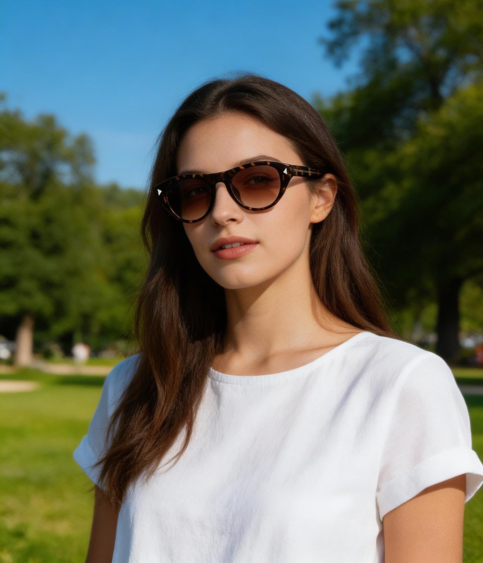 EYLRIM Occhiali da sole ovali in stile retrò con occhio di gatto, unisex, alla moda, con parte superiore piatta e sottile, protezione UV400