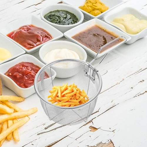 Miniatura 3 de Garneck Cesta de acero inoxidable para freír con asa, cesta redonda para freír y papi frito, para papas fritas, camarones y otros alimentos fritos,